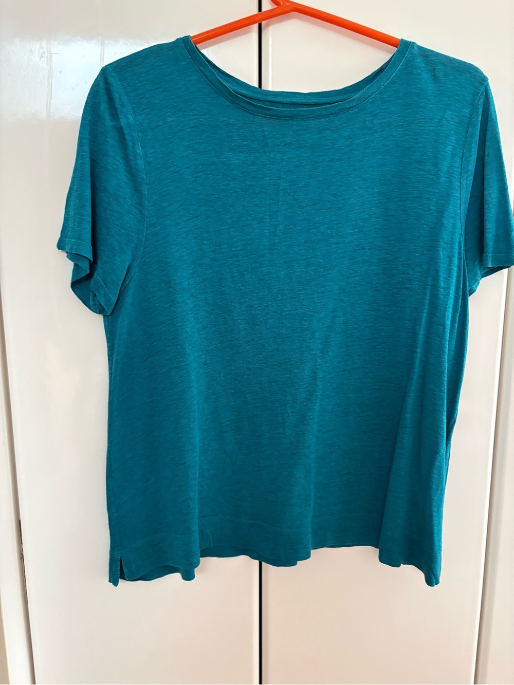 Women’s Teal Eileen Fisher Short Sleeve Crewneck Top -organic Everyday Comfort